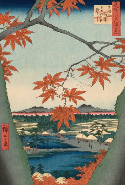 Érables à Mama, sanctuaire Tekona et pont Tsugi, de la série "Cent vues célèbres d
