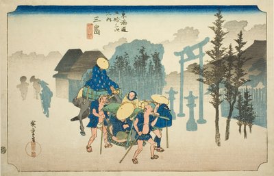 Mishima : Brume matinale (Mishima, asagiri), de la série "Les cinquante-trois stations de la route Tokaido (Tokaido gojusan tsugi no uchi)", également connue sous le nom de Hoeido Tokaido - Utagawa Hiroshige