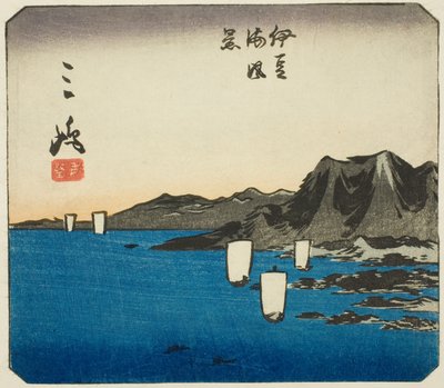 Mishima, section de la feuille n° 3 de la série "Images découpées du Tokaido (Tokaido harimaze zue)" - Utagawa Hiroshige