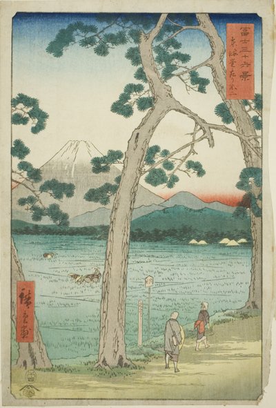 Mont Fuji vu de la gauche sur le Tokaido (Tokaido hidari Fuji), de la série "Trente-six vues du mont Fuji (Fuji sanjurokkei)" - Utagawa Hiroshige