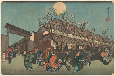 Procession nocturne sous les cerisiers en fleurs le long du Nakanoch? à Shin Yoshiwara - Utagawa Hiroshige