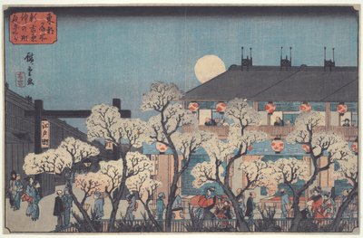 Observation nocturne des cerisiers en fleurs le long du Nakanochô à Shin Yoshiwara, de la série Lieux célèbres de la capitale orientale - Utagawa Hiroshige