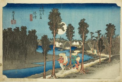 Numazu—Crépuscule (Numazu—tasogare zu), de la série Les cinquante-trois stations de la route Tōkaidō (Tōkaidō gojūsan tsugi no uchi) - Utagawa Hiroshige