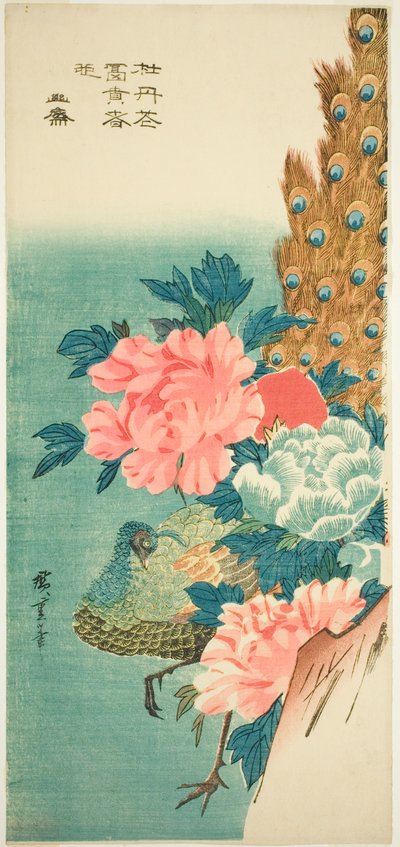 Paon et pivoines - Utagawa Hiroshige
