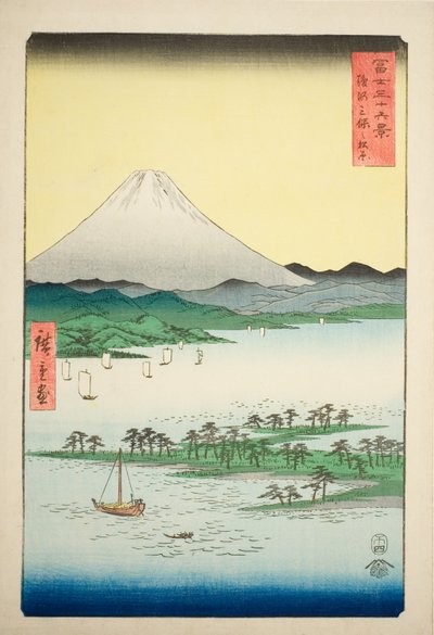Plage de pins à Miho dans la province de Suruga (Suruga Miho no matsubara), de la série "Trente-six vues du mont Fuji (Fuji sanjurokkei)" - Utagawa Hiroshige