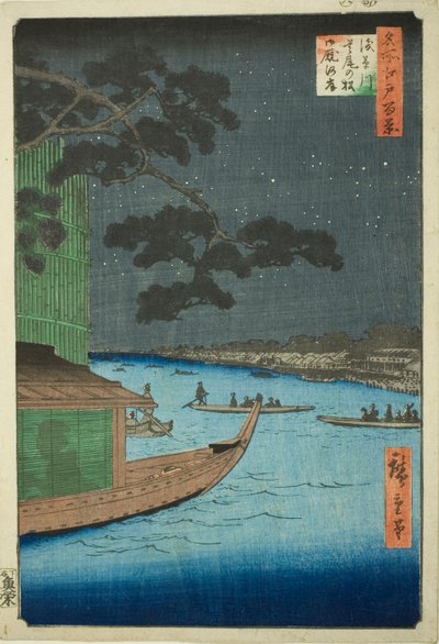 Pin du succès et Oumayagashi, rivière Asakusa (Asakusagawa shubi no matsu Oumayagashi), de la série Cent vues célèbres d