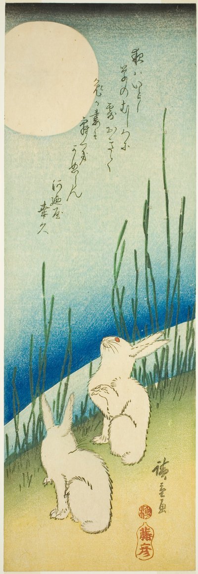 Lapins sous la pleine lune - Utagawa Hiroshige