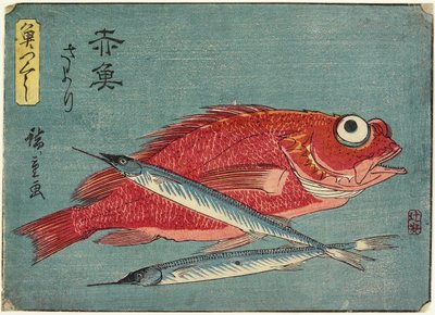 Vivaneau rouge et demi-bec, 1830-1844 - Utagawa Hiroshige