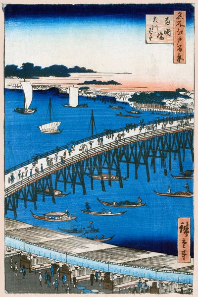 Berge de la rivière au pont de Ryogoku Cent vues célèbres d
