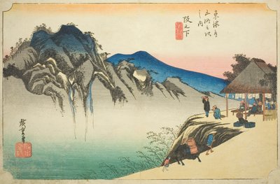 Sakanoshita : Sommet du mont Fudesute (Sakanoshita, Fudesute mine), de la série "Les cinquante-trois stations du Tokaido (Tokaido gojusan tsugi no uchi)", également connue sous le nom de Hoeido Tokaido - Utagawa Hiroshige