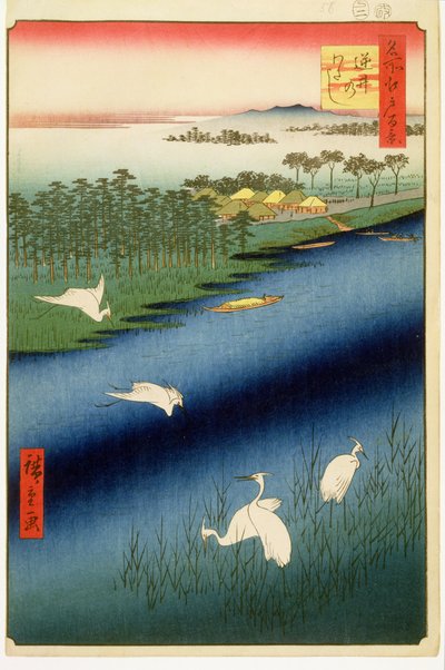 Ferry de Sakasai, planche 67 de la série Cent vues célèbres d