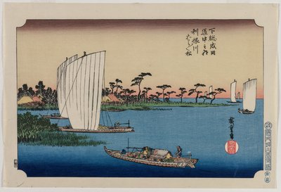 Pins dispersés par la rivière Tone, de la série La route de Narita dans la province de Shimosa - Utagawa Hiroshige