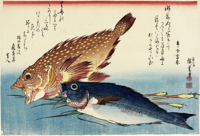 Rascasse, Grunt de poulet et pousses de gingembre, vers 1832 - Utagawa Hiroshige