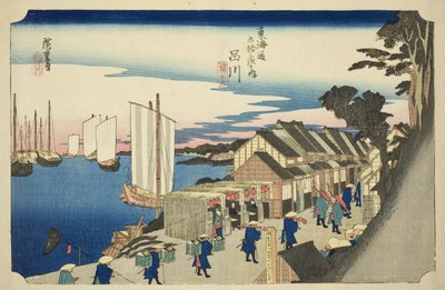 Shinagawa : Départ du Daimyo (Shinagawa, shoko detachi), de la série "Les cinquante-trois stations de la route Tokaido (Tokaido gojusan tsugi no uchi)", également connue sous le nom de Hoeido Tokaido - Utagawa Hiroshige