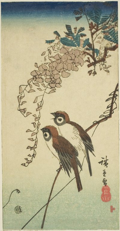 Moineaux et glycine - Utagawa Hiroshige