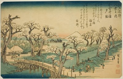 Lueur du coucher de soleil au pont de Koganei (Koganei-bashi sekisho), de la série "Huit vues des environs d