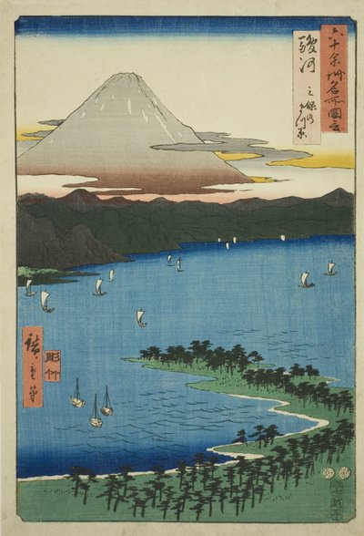 Province de Suruga : La pinède de Miho (Suruga, Miho no matsubara), de la série "Lieux célèbres des soixante provinces (Rokujuyoshu meisho zue)" - Utagawa Hiroshige