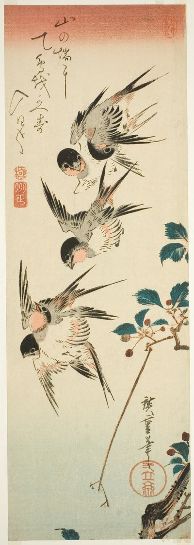 Hirondelles et fleurs de cerisier - Utagawa Hiroshige