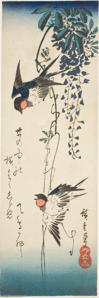 Hirondelles et glycine - Utagawa Hiroshige