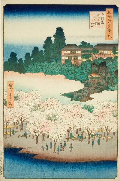 Le pavillon des fleurs sur la pente de Dango, Sendagi (Sendagi Dangozaka Hanayashiki), n° 16 de la série "Cent vues célèbres d