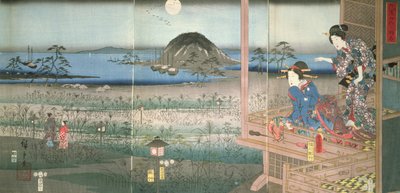 La Dame Fujitsubo regardant le Prince Genji partir au clair de lune, 1853 - Utagawa Hiroshige
