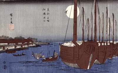 Île de Tsukudajima et le district de Fukagawa sous la pleine lune, de la série 