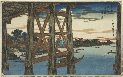Lune crépusculaire au pont de Ryogoku, de la série "Vues célèbres de la capitale de l
