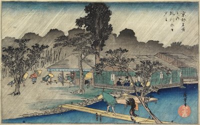 Averse au crépuscule à Tadasu Bank, c. 1834 - Utagawa Hiroshige