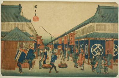 Vue de Surugacho (Surugacho no zu), de la série "Lieux célèbres de la capitale orientale (Toto meisho)" - Utagawa Hiroshige