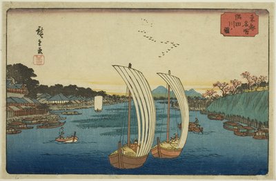 Vue de la rivière Sumida (Sumidagawa no zu), de la série "Lieux célèbres de la capitale orientale (Toto meisho)" - Utagawa Hiroshige
