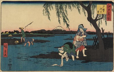 Village près de la rivière Tamagawa, mars 1858 - Utagawa Hiroshige