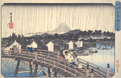 Pluie blanche sur le pont Nihon, de la série Lieux célèbres de la capitale orientale - Utagawa Hiroshige