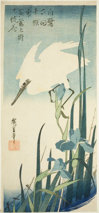 Héron blanc et iris - Utagawa Hiroshige
