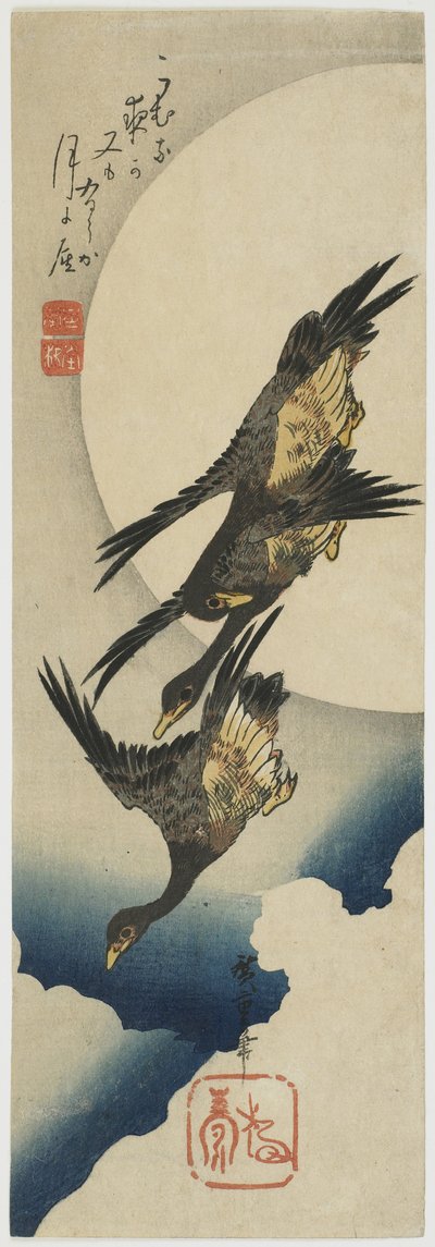 Oies sauvages à travers la lune - Utagawa Hiroshige