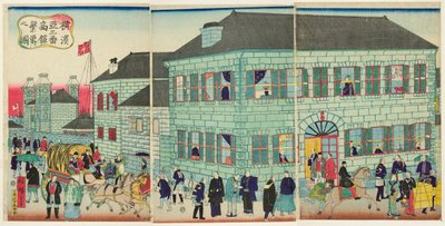 Un marchand américain prospère construisant à Yokohama - Utagawa Hiroshige III