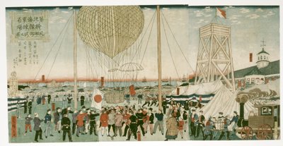 Marine japonaise testant une montgolfière à Tsukiji - Utagawa Hiroshige III