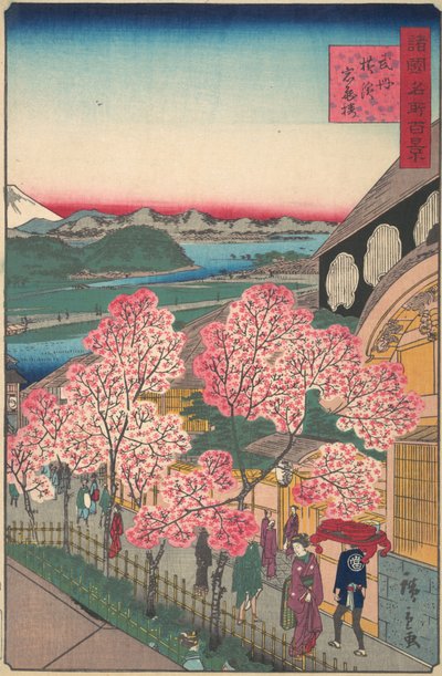 Entrée de la maison de thé Gankiro dans le quartier de Miyozaki, Yokohama, Bushu, 3e mois, 1859 - Utagawa Hiroshige II