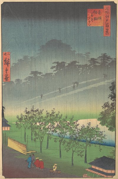 Vue du soir de Kiribata sous la pluie à Akasaka, 1859 - Utagawa Hiroshige II