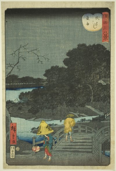 Pluie Nocturne au Pont Makura (Makurabashi yau), de la série "Huit Vues de la Rivière Sumida (Sumidagawa hakkei)" - Utagawa Hiroshige II