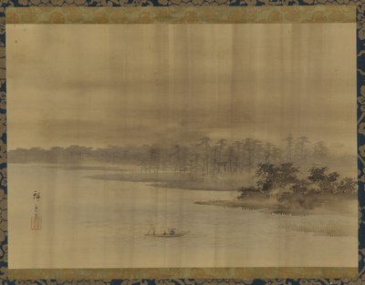 Paysage fluvial et temple sous la pluie, période Edo - Utagawa Hiroshige II