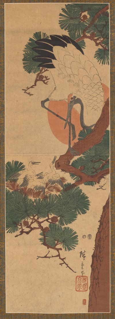 Cigogne, Soleil et Pin - Utagawa Hiroshige II