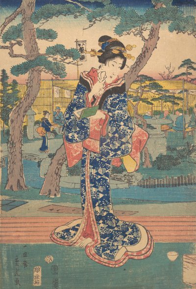 Jeune fille à la maison de thé à Iriya, milieu du 19ème siècle - Utagawa Hiroshige II