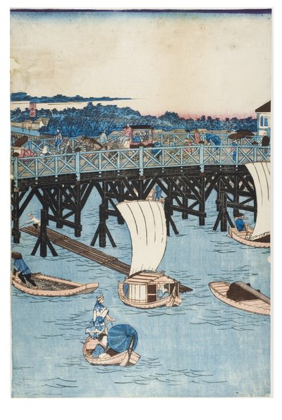 Lieux célèbres à Tokyo, Vue réelle du pont de Ryogoku - Utagawa II Hiroshige