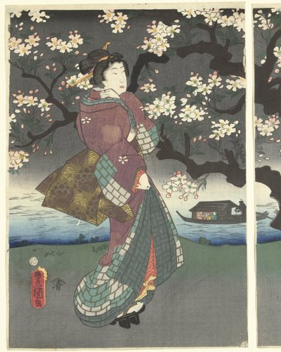 Promenade du soir le long de la rivière - Utagawa Kunisada (I)