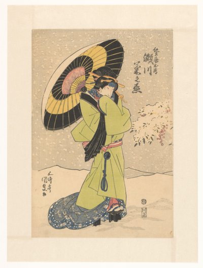 Concubine Mekame dans la neige avec un parapluie - Utagawa Kunisada (I)