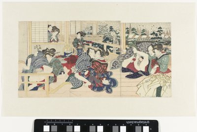 Couples amoureux sur une terrasse en hiver - Utagawa Kunisada (I)