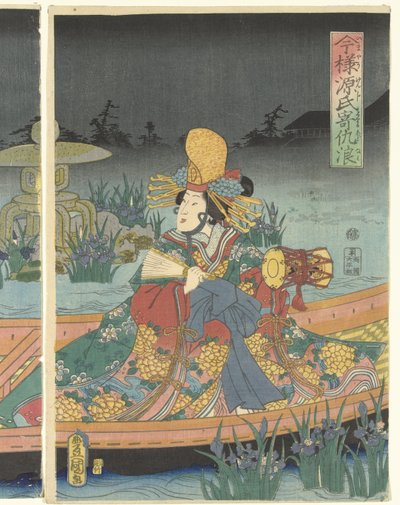 Vagues ennemies approchant le prince moderne Genji - Utagawa Kunisada (I)