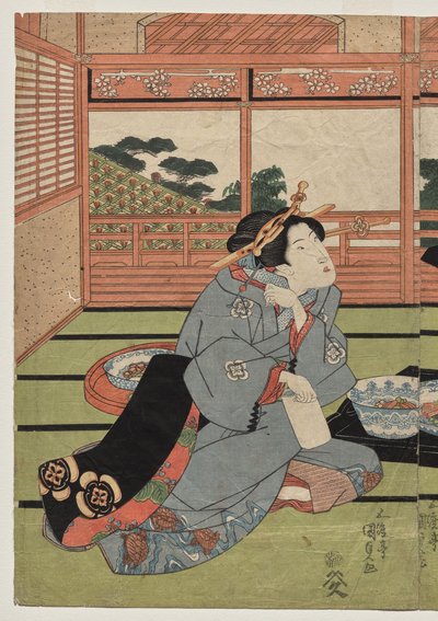 Vue de la grande nouvelle salle à Sakurai - Utagawa Kunisada