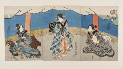 Beautés pendant un combat de coqs (Bijin Toriaiu) - Utagawa Kunisada