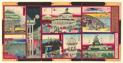 Huit vues modernes de lieux célèbres à Tokyo du Grand Japon (Dai Nippon Tokyo kaika meisho hakkei no zu) - Utagawa Kunisada II